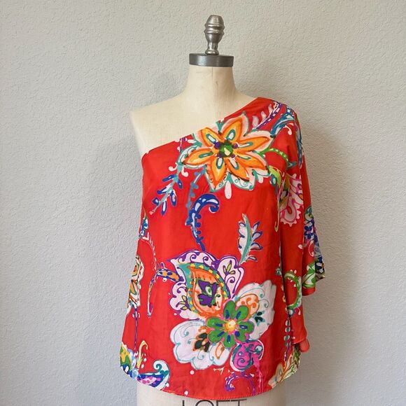 LAUREN RALPH LAUREN Black Label One Shoulder Blouse in Multi Floral Print - Picture 1 of 10